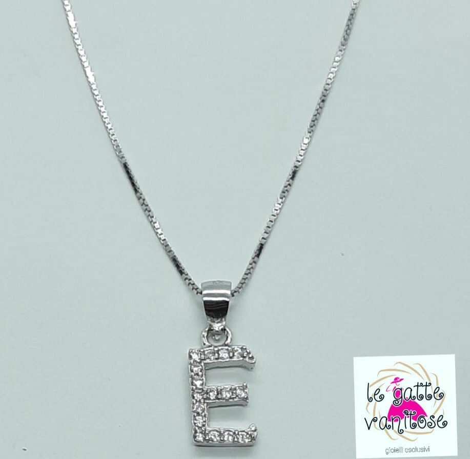 Collana con iniziale lettera Argento 925 Letterina personalizzata Rodiata Donna - Immagine 3 di 3