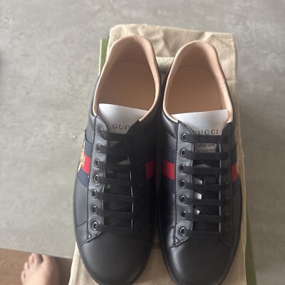 Gucci Ace Trainers Sneaker Shoes Leather Black Bee Mens UK