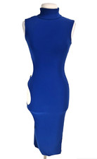 FASHION NOVA Womens Side Cut Out Bodycon Dress Sz M Blue Turtle Neck Stretch M1P