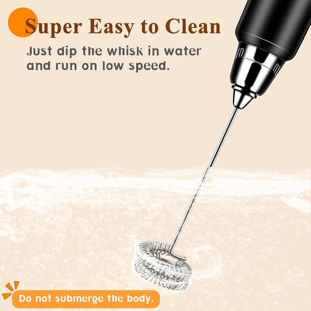 Milk Frother Handheld Rechargeable with Stand, Wand Drink Mixer Black Milk Frother Handheld Rechargeable with Stand, Wand Drink Mixer Black
