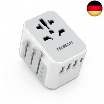 TESSAN Reiseadapter Weltweit, Universal Reisestecker mit 3 USB, 1 USB C und 1AC