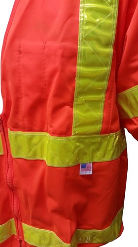 Class Three Sleeved Orange Safety Vests with Lime Reflective Stripes - Picture 3 of 4