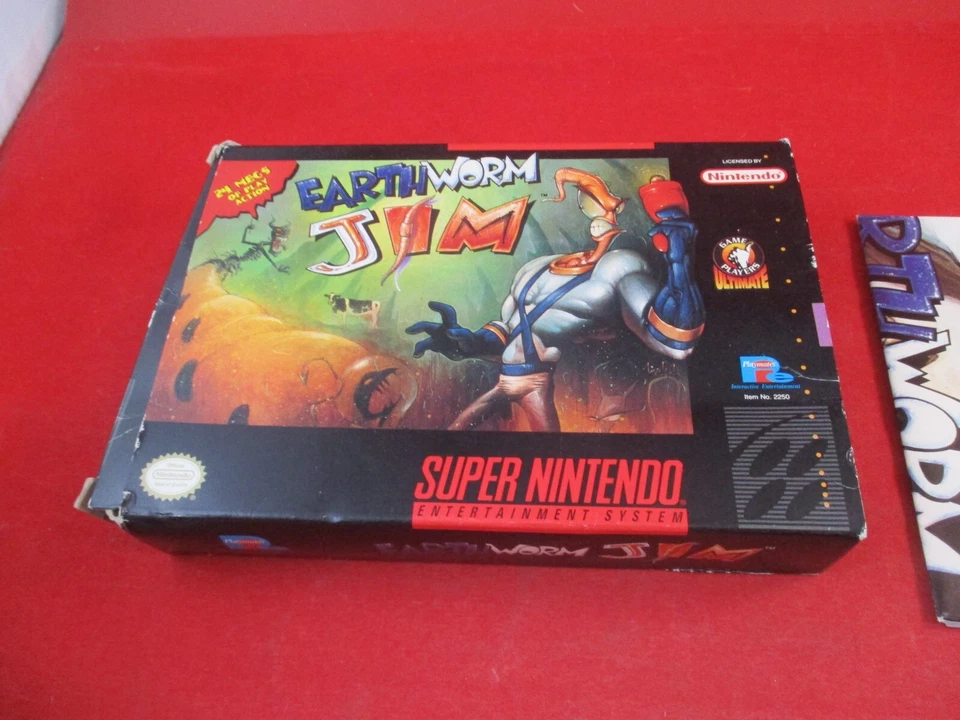 Earthworm Jim (Super Nintendo SNES) COMPLETO con caja manual póster juego ¡FUNCIONA! #Q Foto 2 de 4