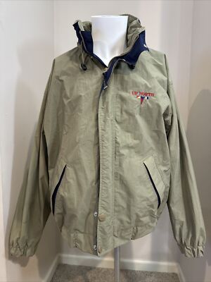 Vintage Oarsman 913 Up North Beige Full Zip Hidden Hood Coat Jacket Sz M