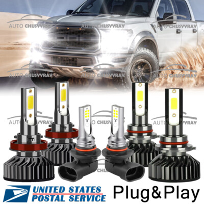 For Ford F 150 2015-2019 LED Front Headlight High Low Beam+Fog Light Bulbs White
