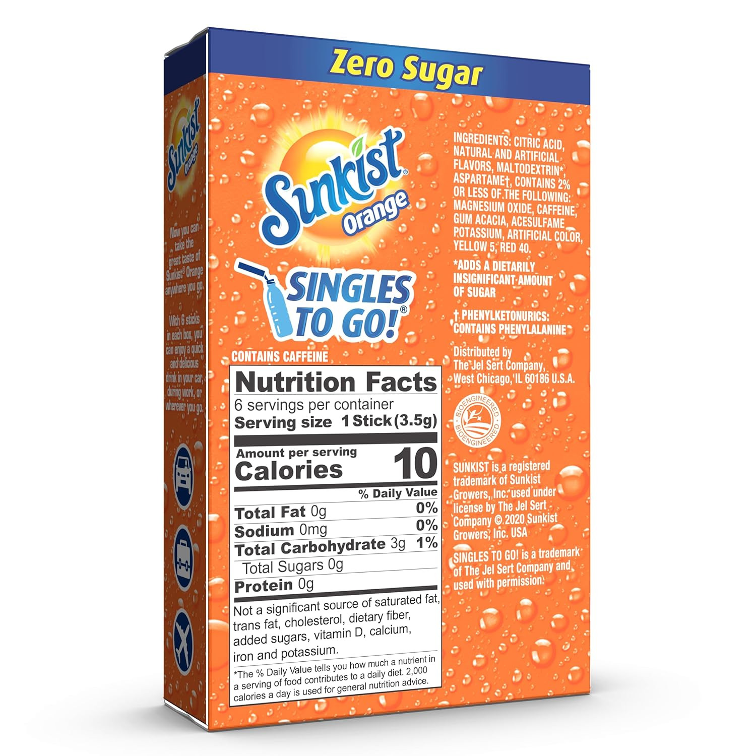 Sunkist Soda Orange Singles to Go Drink Mix, 12 Boxes with 6 Packets Each - 72