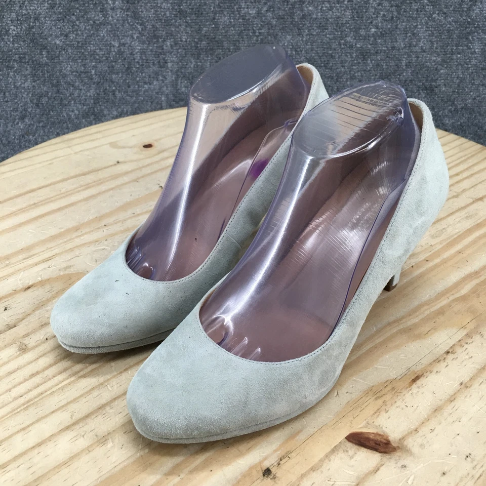 Naturalizer 高跟鞋女式 8 M 米歇尔小猫浅口蓝色麂皮绒皮革一脚蹬 — 第 3/4 张图片