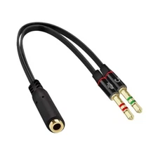Headset Splitter 3.5mm Jack Dual Male Adapter Mic and Audio Headphone Gold