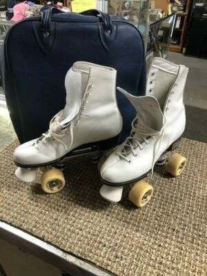 Patins à Roulettes Vintage Sure Grip Cuir Blanc - Taille 9 - Modèle Super-X-3 - Occasion
