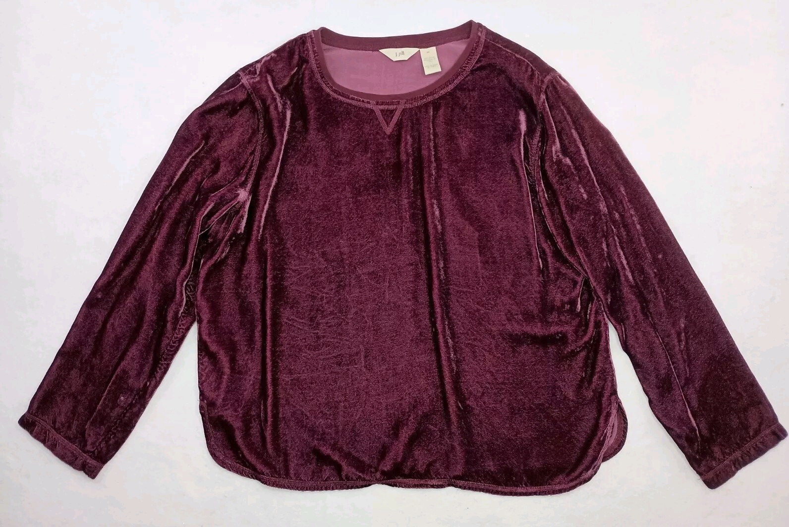 J. Jill Velvet Blouse Top Womens Medium Shirt Red Burgandy 3/4 Sleeve Round Neck