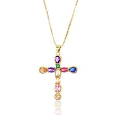 Gold-Plated Cross Necklace for Women - Handmade Cubic Zirconia Faith Pendant ...