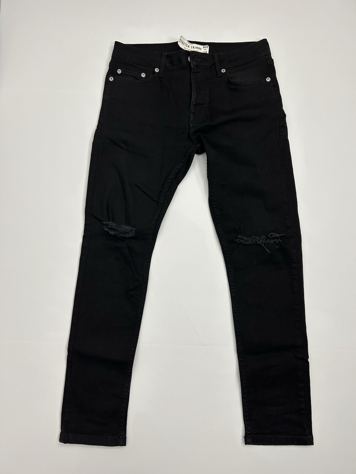 Topman Men's Stretch Skinny Distressed Rip Knee Denim Jeans Black Size 30 / 30