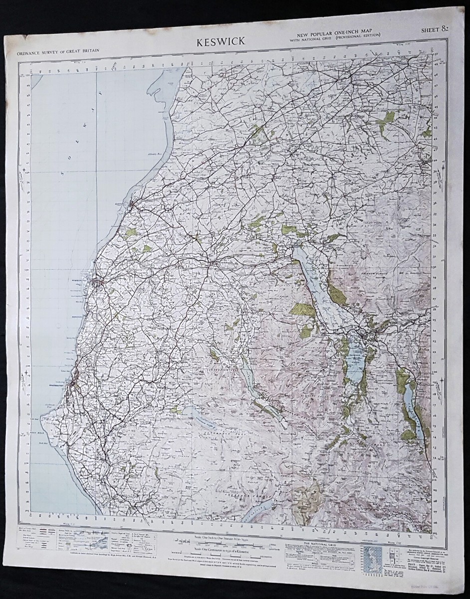 1947 Ordnance Survey Large Antique Map of the Keswick area of