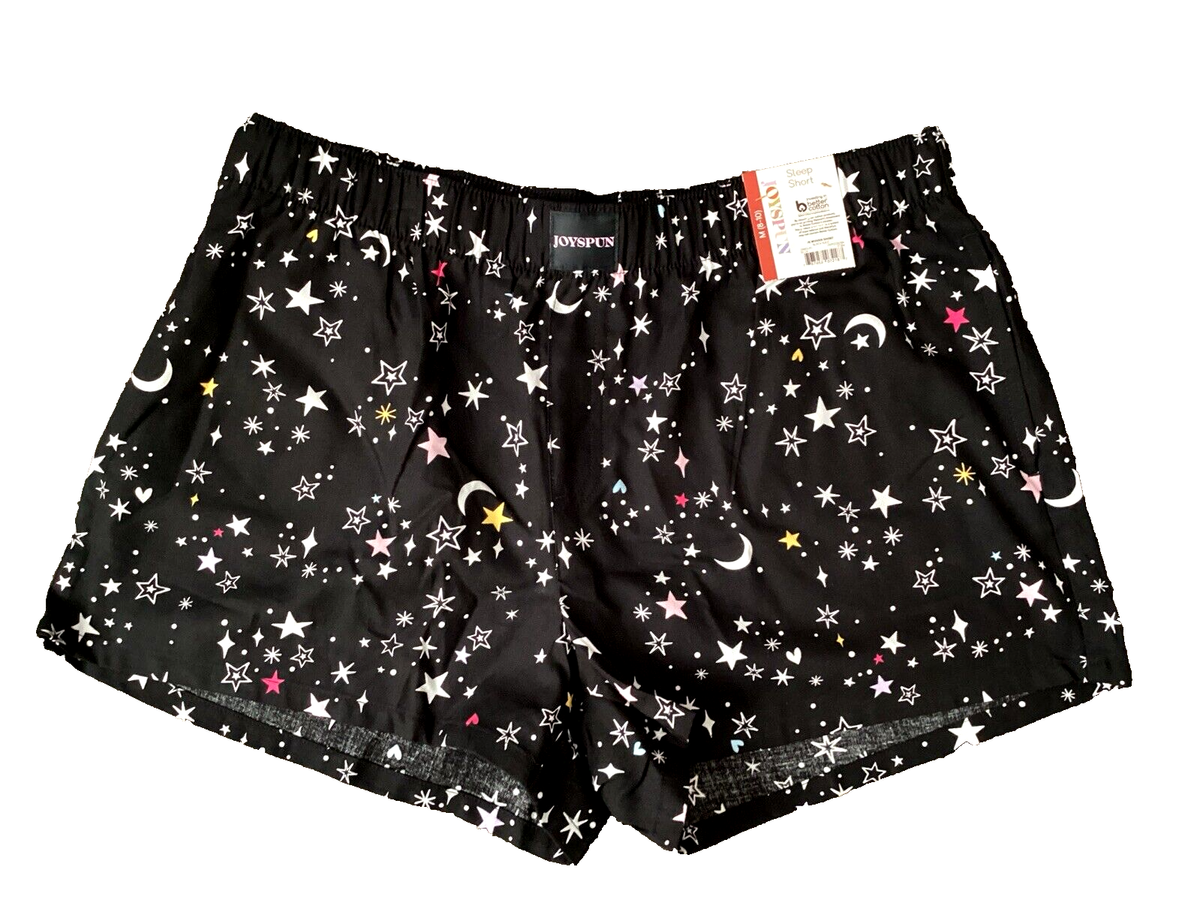 JOYSPUN SLEEPWEAR Black Soot Star Print Woven Elastic Waist