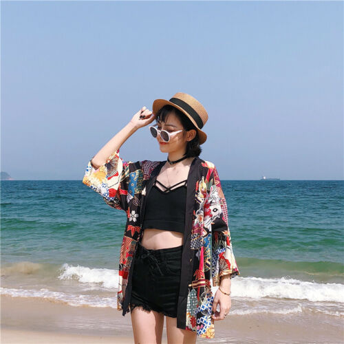 Lady Ukiyoe Kimono Cardigan Tops Jacket Japanese Yukata Bathrobe Harajuku Loose - Picture 11 of 12