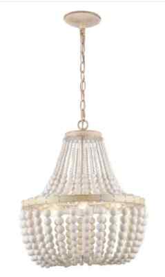 Hampton Bay Cayman 3-Light Faux Wood Chandelier with White Beaded Shade