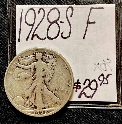 1928-S Walking Liberty Silver Half Dollar Coin (F) Fine Condition. ENN Coins