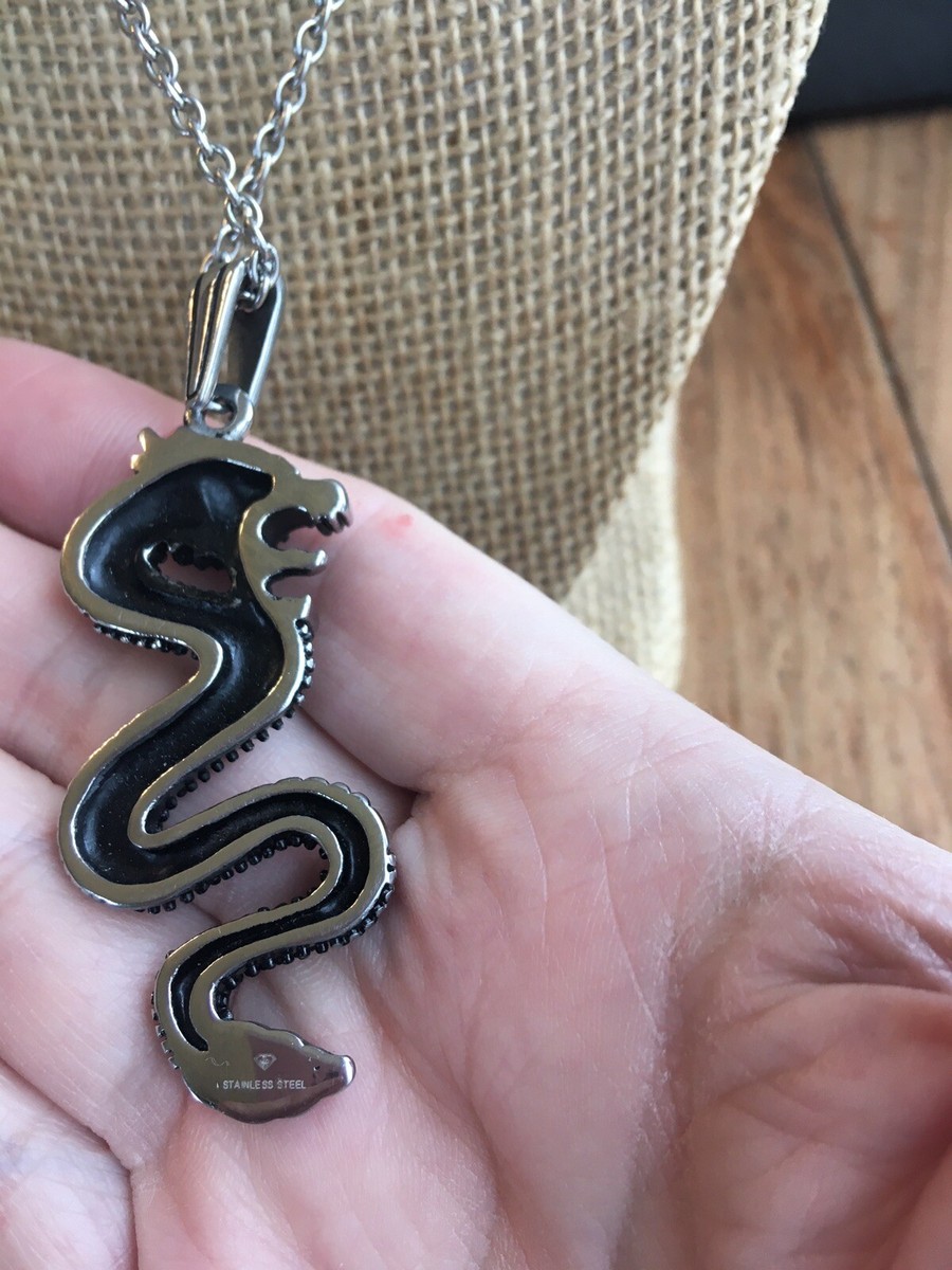 Controse Raw Steel Stainless  Steel Chain Necklace With Wyrm Dragon 🐉 Pendant View 6