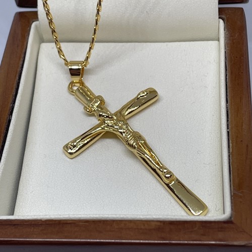 Large 9ct Gold gf Crucifix Cross Chain 