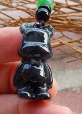Video Certified Black 100 Natural A Jade jadeite Pendant Bear 407423