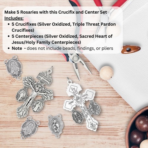 Italian Rosary Making Kit for 5 Rosaries - Cross and Center Sets with 2” Pard... - Afbeelding 3 van 8