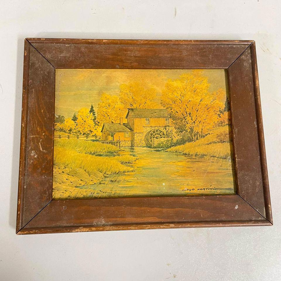 Vintage Wood Framed Art Print Lloyd Harting Water Mill Creek River