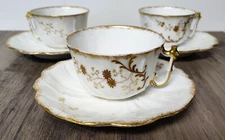 3 Antiq Elite S & M Limoges France 3D Gold Gilded Floral Cup and Saucer Sets