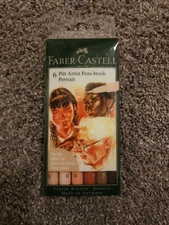 Faber Castell Pitt Artist Pens, 6 Piece Brush Nib Portrait Set, India Ink