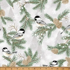 Winter's Eve By Hoffman Fabrics -  Frost/Silver Chickadee  #W5359-113S