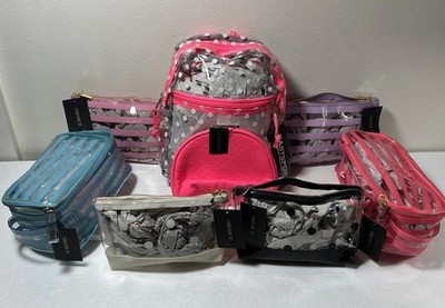 NWT Clear Bag Lot Eastsport Backpack Forever 21 Makeup Cosmetic Pouch Pink Dot