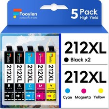 5-Pack 212XL Ink replacement for Epson Workforce WF-2830 WF-2850 XP-4100 XP-4105