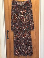 Roman Originals Size 12 Abstract Swirl Midi Dress Long Sleeve Stretch UK