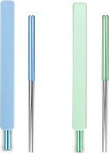 Green Light Blue, 9 Inch, Portable Stainless Steel Chopsticks with Case