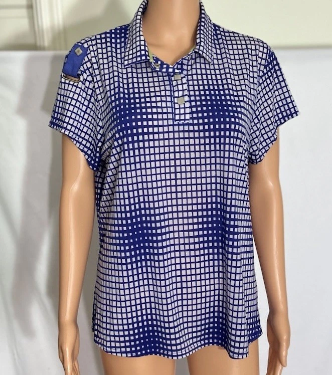 Camisa de golf para mujer JAMIE SADOCK plateada con tachuelas a presión Top Polo talla grande nueva sin etiquetas Foto 4 de 4