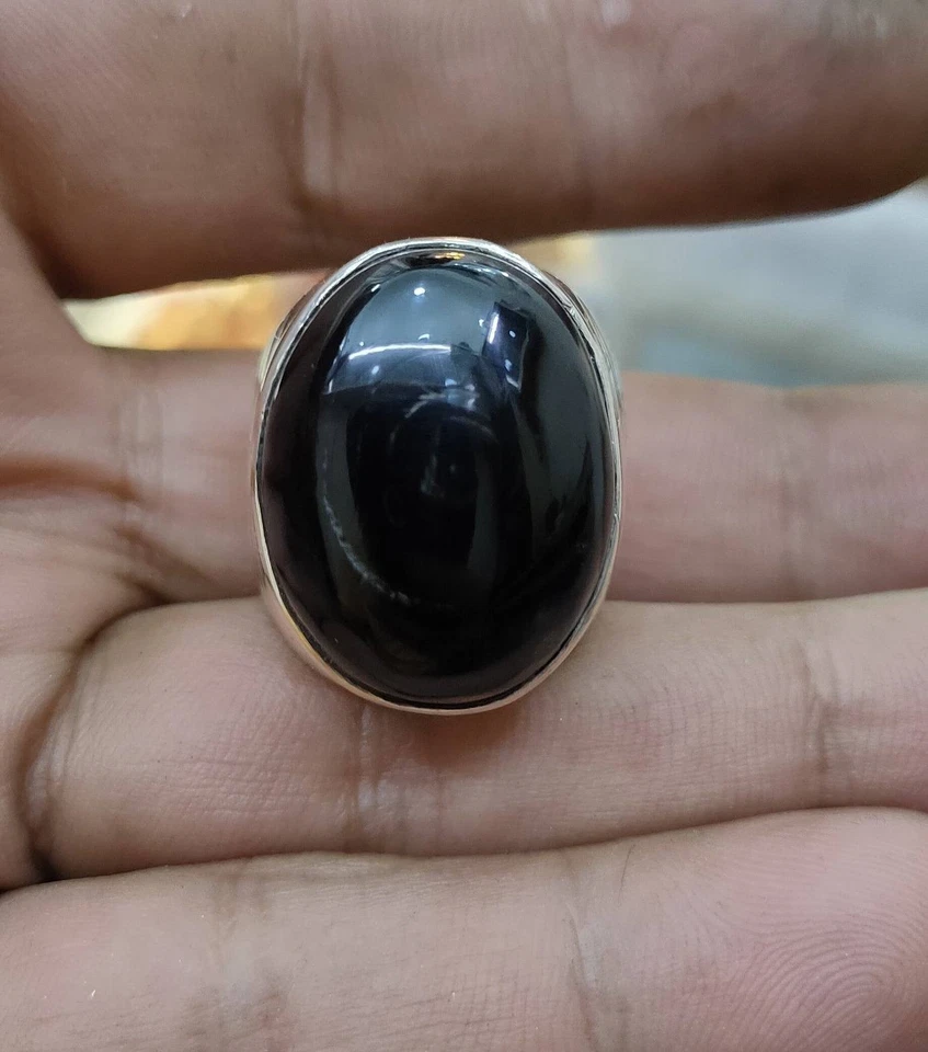 Anillo de plata de ley 925 hecho a mano de coral negro اليسر البلدي Foto 3 de 4