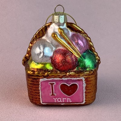 Blown Glass Yarn Basket  I LOVE YARN  Ornament By Old World Christmas*3.5 H*