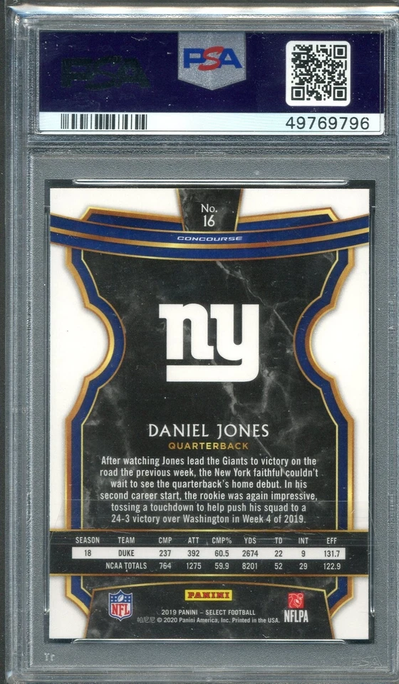 2019 Panini Select Daniel Jones RC Rookie #16 Colts PSA 10 - Image 2 of 2