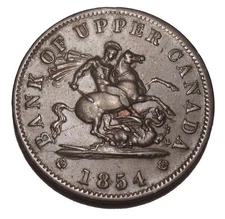 1854 BANK OF UPPER CANADA ONE PENNY TOKEN OLD CANADIAN COINS
