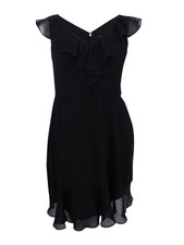 DKNY Women's Ruffle Chiffon Fit & Flare Dress (2, Black) 802892638923
