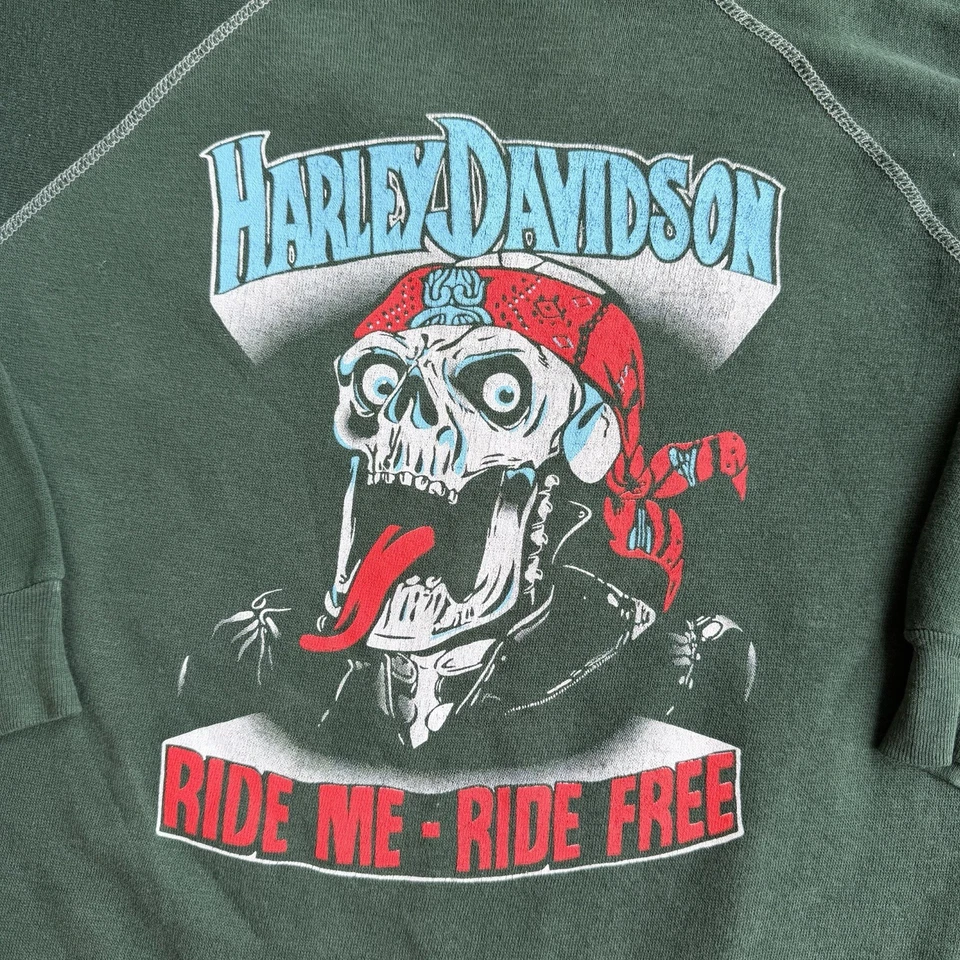 Sudadera De Colección Años 70 80 Harley Davidson Ride Me Ride Free Calavera Rara Golpeada Foto 2 de 4