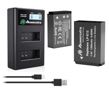 Powerextra Canon LP-E12 Compatible Battery 2-Pack  Charger Set High-Capacity