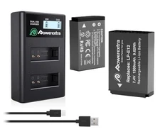 Powerextra Canon LP-E12 Compatible Battery (2-Pack) + Charger Set High-Capacity