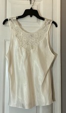 Cinema Etoile Vintage-Inspired White Satin and Lace Camisole Large