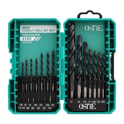 21 Pcs Cobalt Drill Bit Set (Pro), M35 Cobalt Twist Drill Bit Set with Titani...