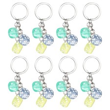 8pcs Lucky Dice Keychain Charm Resin with 3 Pendants Sky Blue/Yellow/Green