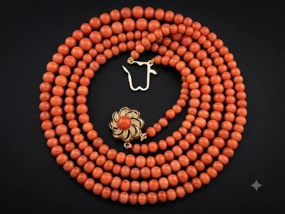 Korallen Collier 2-reihig im Verlauf 0,9-4 mm echte Edelkoralle Silber 835 50 g - Bild 1 von 4