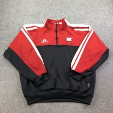 Vintage Wisconsin Badgers Sweatshirt Mens Large Red Black NCAA Adidas 1/4 Zip