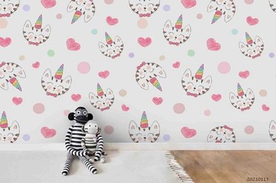 3D Cartoon Cat Heart Pattern Wall Murals Wallpaper Murals Wall Sticker 2
