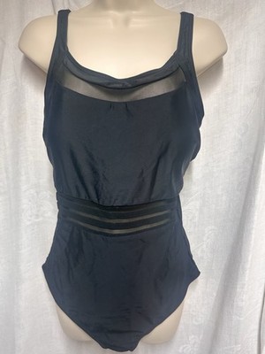 Tempt Me -One Piece  Push-up Bust Swimsuit Black W/Sexy Mesh Cutouts Sz LG NWOT