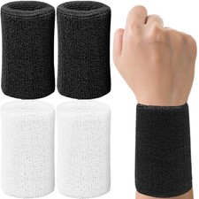 4 Pack 6 Inch Wrist Sweatbands Tennis Wrist Bands Absorbent Sweat Band for Me...